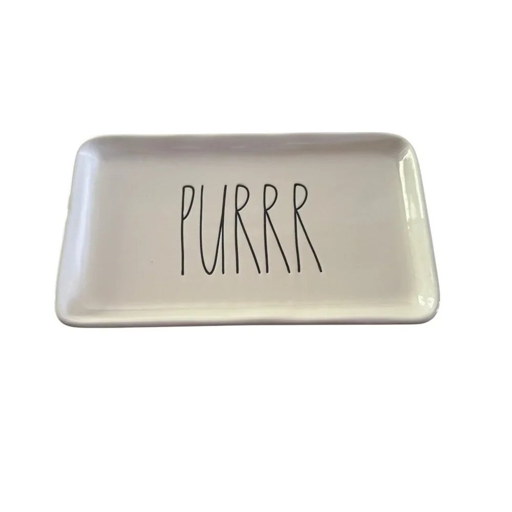 Rae Dunn PURRR Tray Artisan Collection Cat Pet Plate Dish
